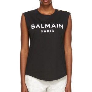 Balmain black tank top with gold button detail